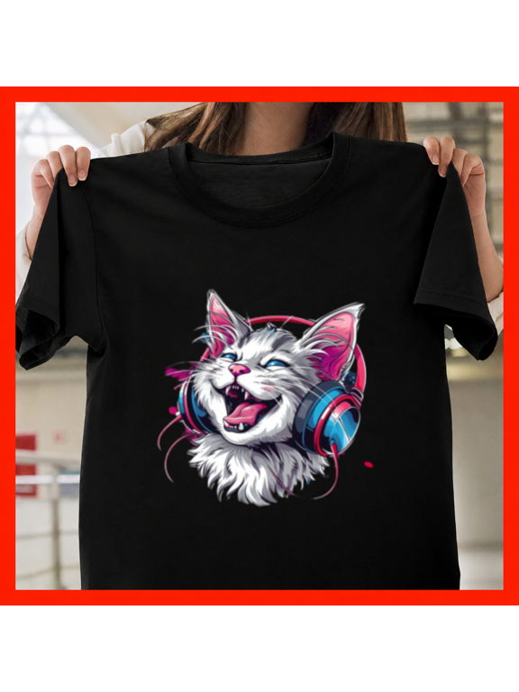 Dj Cat Vibes Cool Music Kitty Mixing Turntable Headphones Unisex T-Shirt, up to size 5XL