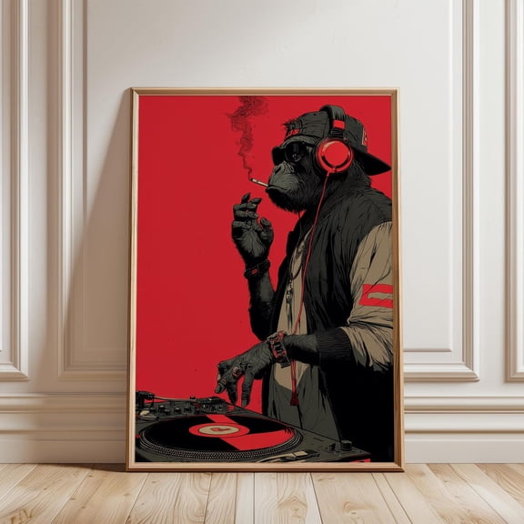 Dj Gorilla Street Art Poster, Hip Hop Music Wall Decor, Unframed Paper Poster 24x36in