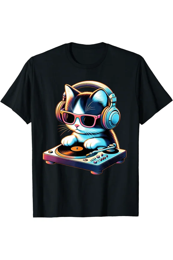 Dj Kitten Turntable Music Vibe Cat Cool Modern Playful Art T-Shirt, Unisex T-Shirt