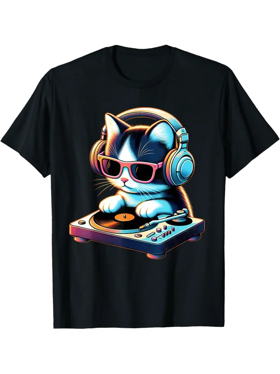 Dj Kitten Turntable Music Vibe Cat Cool Modern Playful Art T-Shirt