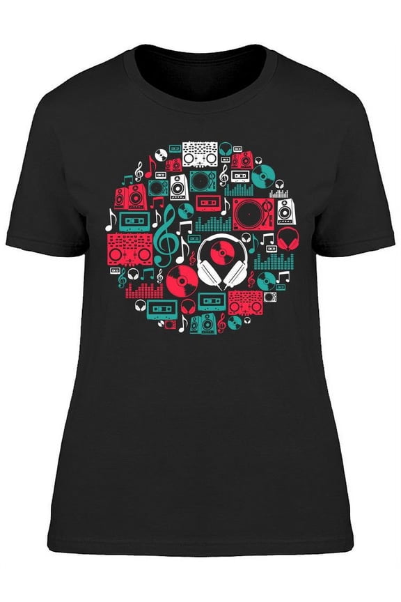 Dj Music Icon Set In Disc Shape T-Shirt Women -Image by Shutterstock, Female Medium
