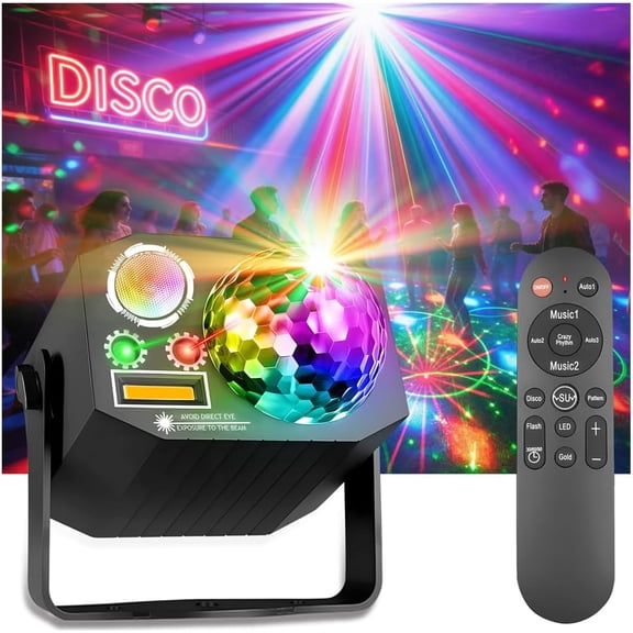 Dj Party Disco Ball Lights with Pattern and Sound Activated,10 ft USB Cable, LED Stage Strobe Light that Sync Music, Christmas Rave/Home Karaoke/Dance/Club Bar for Parties