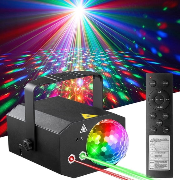 Dj Party Disco Ball Lights with  and Sound Activated,10 ft  ,   Stage Strobe Light that Sync with Music, Christmas Rave/ Karaoke/Dance/Club Bar Lights for Parties (Black)
