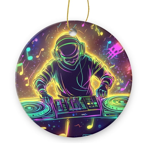 Dj Playing Music on Turntable - Christmas Ornament Xmas Keepsake Ceramic Ornaments Holiday Decorations for Tree Christmas Gift Ideas 2.95in