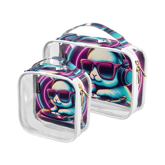 Dj Rabbit Sunglasses Clear Cosmetic Bags with Handles PVC Toiletry Bags Zipper Waterproof Portable for Traveling 2 Pcs