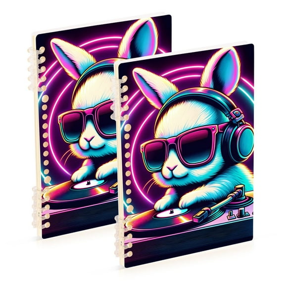 Dj Rabbit Sunglasses Ring Binder Notebook Journey Note Diary College Ruled Spiral Notebook Study Loose Leaf Paper A5 60 Pages