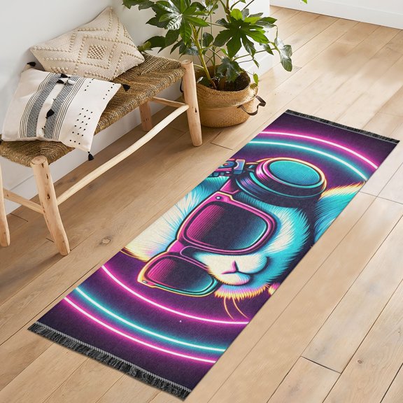 Dj Rabbit Sunglasses Runner Rug Machine Washable Area Rugs Carpet Non Slip Entryway Mat for Bedroom Entryway Front Door