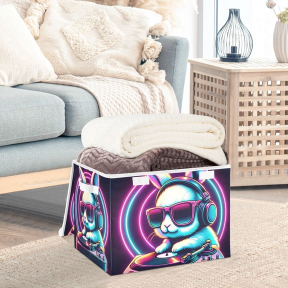 Dj Rabbit Sunglasses Storage Basket Foldable Laundry Basket Shelf Kids Toy Storage Container Organizer with Handles