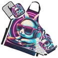 thumbnail image 1 of Dj Rabbit with Neon Sunglasses 5 Pcs Kitchen Set Heat Resistant Oven Mitts and Non-Slip Pot Holders with Adjustable Cooking Apron, 1 of 6
