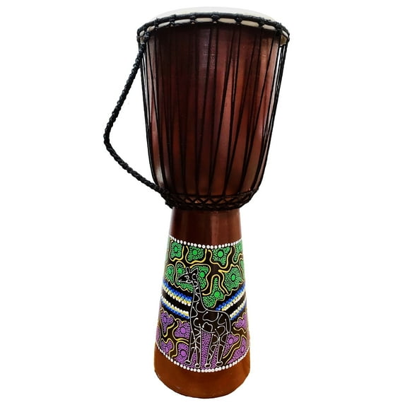 Stoneage Arts Djembe Drum African Inspired Bongo Solid Wood Varying Dot Art Patterns (Giraffe, 16 Inch)