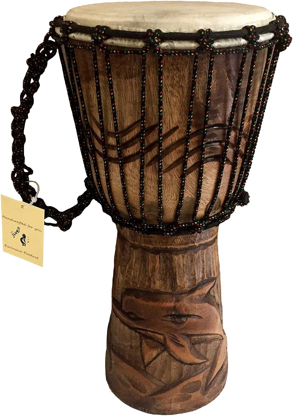 Djembe Drum Solid Wood Deep Carved Bongo Congo African Drum 12" HIGH