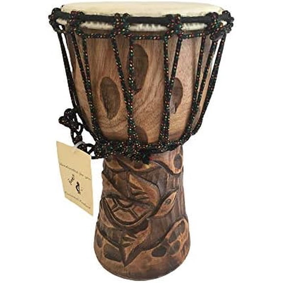 Djembe Drum Solid Wood Deep Carved Bongo Congo African Drum - 12" HIGH MED SIZE - Professional Quality - NOT MADE IN CHINA - (Turtle)$$Music