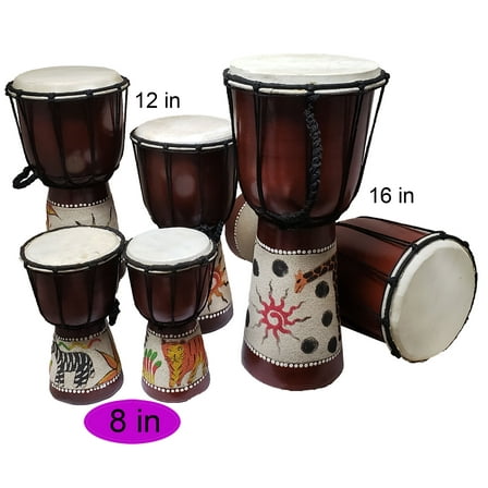 Djembe Drum Unique Sand Design Effect African Inspired Hand Made Musical Dcor 8 Inch Elephant Pattern