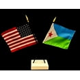 thumbnail image 1 of Djibouti Desk Flag Set; Contains One USA and One Country Flag with a White Crossed Base, American Made, 1 of 1