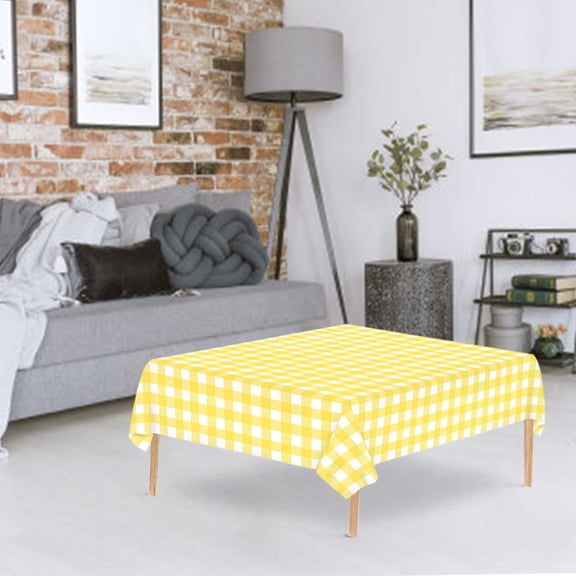 Djibouti Thick Checkered Plastic Tablecloth, StylishTable Cover, Rectangular Waterproof and Oil-Resistant Tablecloth, Durable Party Table Protector for Indoor and Outdoor Events (Yellow)