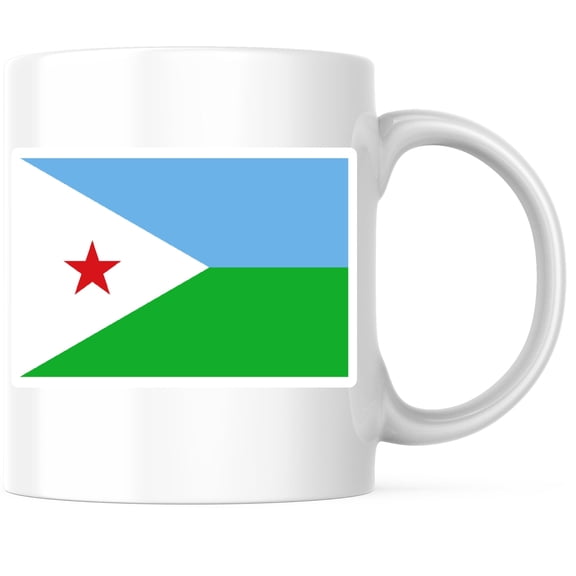 Djibouti World Flag Coffee Mug - Pride - 11 Ounce Coffee Mug - Printed On Both Sides - Choose from Over 100 Countries - Microwave & Dishwasher Safe - White Handle & Interior - BMCM00858