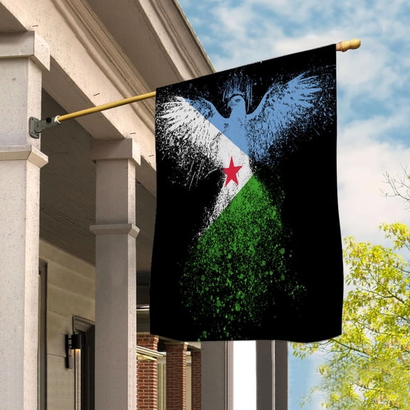 Djiboutian Flag With Eagle Painting - Proud Djibouti House Flag (29.5x39.5) Double-Sided Decorative Polyester Indoor/Outdoor Flag