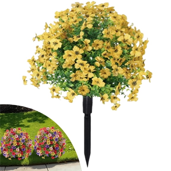 Djiypn 1 Pack Artificial Topiary Boxwood Ball Trees with Ground Spike, 24'' Faux Shrubs Fake Brush Plants Flowers Greenery for Indoor Front Porch Garden Outdoor Decoration, Yellow