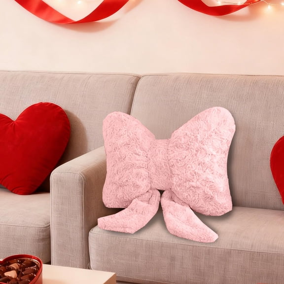 Djiypn 1 Pack Bow Car Headrest Pillows Fabric Car Neck Pillows for Travel Driving Office Chair Head Support Cushions, Cute Car Decor Accessories (Pink)