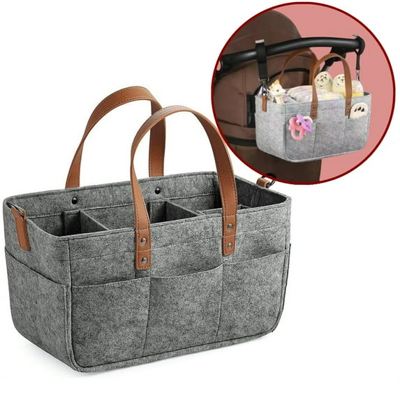 Djiypn 1 Pack Diaper Caddy Organizer, Car Caddy, Portable Organizer for Changing Table, Nursery, Dark Gray