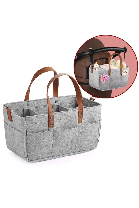 1 Pack Diaper Caddy Organizer, Car Caddy, Portable Organizer for Changing Table, Nursery, Light Gray
