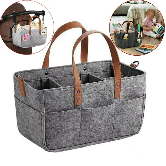 Djiypn 1 Pack Diaper Caddy Organizer, Felt Changing Table Organizer, Portable Organizer for Changing Table, Outdoor Essentials Must Haves for Parents, Dark Gray