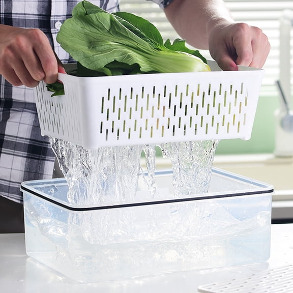 Djiypn 1-Pack Fruit Storage Containers for Fridge with Removable Colanders, Storage Containers with Lids, Leakproof Fridge Organizer Bins for Salad Berry Lettuce Vegetables Meat Keeper Fresh