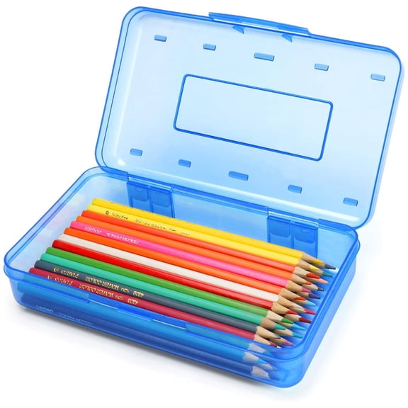 Djiypn 1 Pack Plastic Pencil Box Large Capacity Pencil Boxes Clear Boxes with Snap-tight Lid Stackable Design and Stylish Office Supplies Storage Organizer Box, Blue