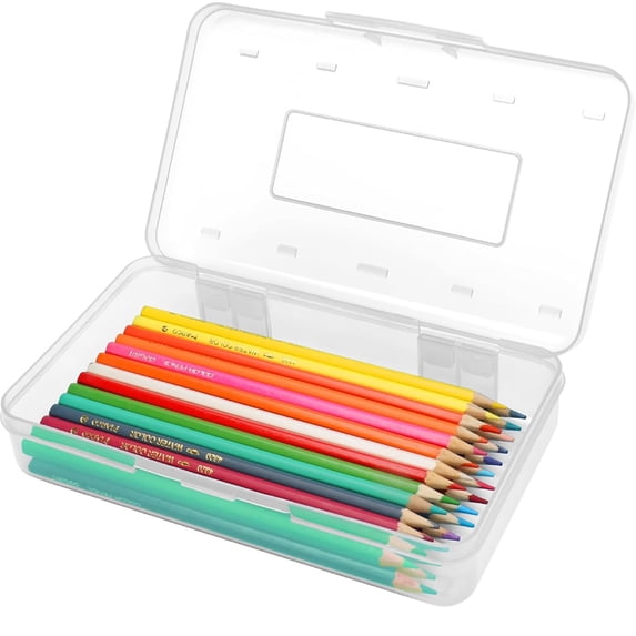 Djiypn 1 Pack Plastic Pencil Box Large Capacity Pencil Boxes Clear Boxes with Snap-tight Lid Stackable Design and Stylish Office Supplies Storage Organizer Box, Clear