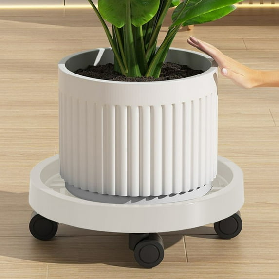 Djiypn 10.4 Inch Planter Base Rolling Saucer Caddy with Wheels, Heavy Duty Wheeled Stand for Potted Plant, Round Roller Base Tray with Casters, Flower Pot Holder for Indoor Outdoor, White