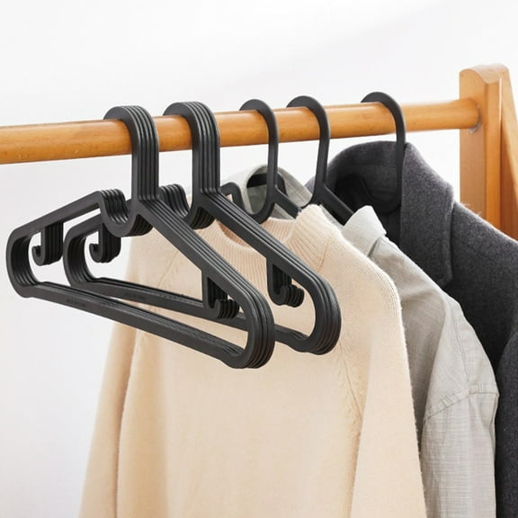 Djiypn 10 Pack Plastic Clothes Hangers - Slim Plastic Clothes Hangers with Clips for Skirts, Pants, Shirts, Space Saving Clothes Hangers for Closet, Black