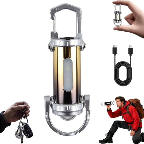 Djiypn 1200LM Super Bright Mini Led Flashlights USB Rechargeable Small Waterproof Keychain Flashlight, Mini Keychains Flashlight, for Camping, Hiking, Rescue-Gold