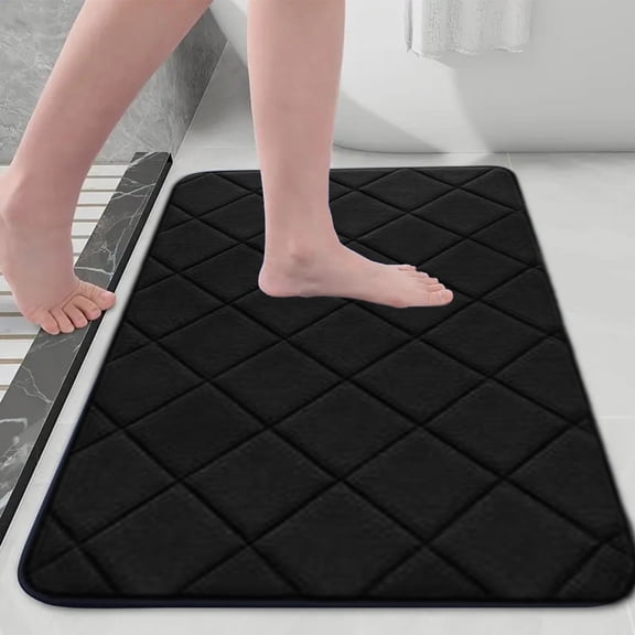 Djiypn 16"x24" Ultra Thin Bathroom Rugs, Low Profile Bath Mat Non-Slip Under Door Absorbent Shower Rug Washable Indoor Door Mat Small, Black