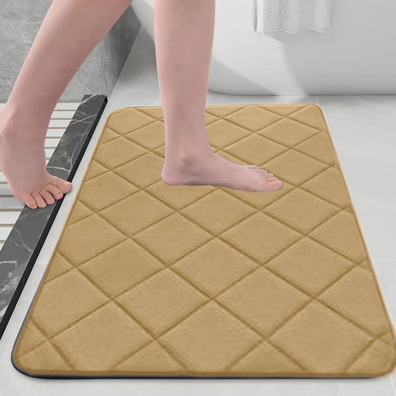 Djiypn 16"x24" Ultra Thin Bathroom Rugs, Low Profile Bath Mat Non-Slip Under Door Absorbent Shower Rug Washable Indoor Door Mat Small, Khaki