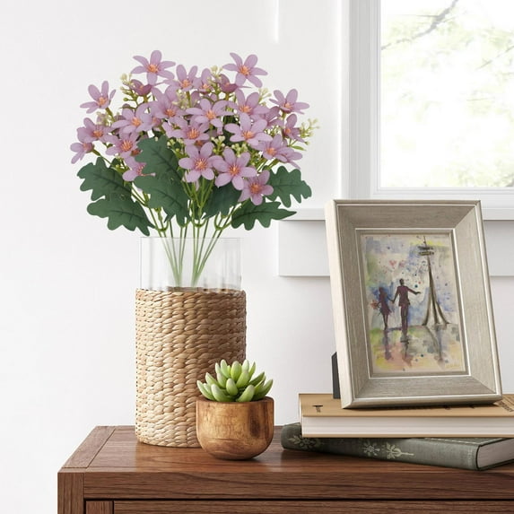 Djiypn 2 PCS Artificial Flowers Spring Summer Decor, 2 Pack Fake Flowers Faux Plants Bouquet Arrangement for Vase Wedding Table Home Porch Indoor Decorations