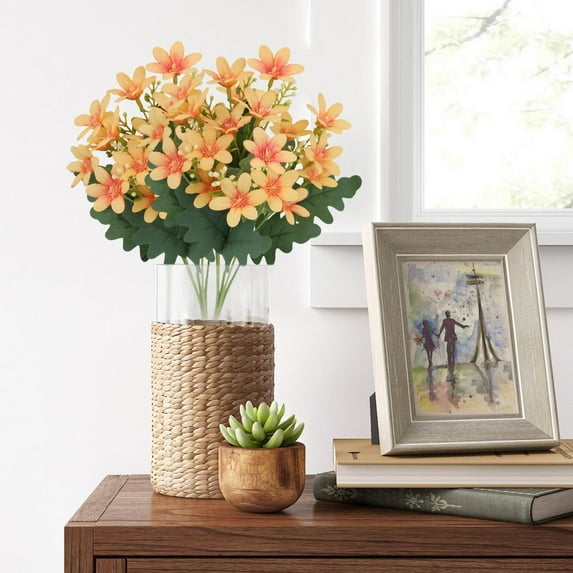 Djiypn 2 PCS Artificial Flowers Spring Summer Decor, 2 Pack Fake Flowers Faux Plants Bouquet Arrangement for Vase Wedding Table Home Porch Indoor Decorations