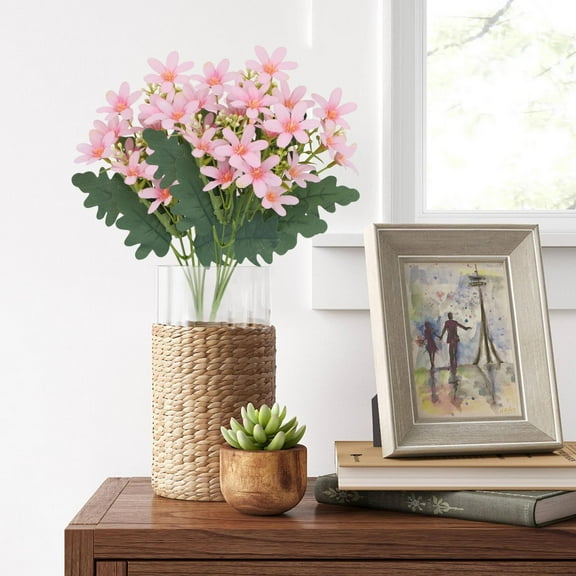 Djiypn 2 PCS Artificial Flowers Spring Summer Decor, 2 Pack Fake Flowers Faux Plants Bouquet Arrangement for Vase Wedding Table Home Porch Indoor Decorations