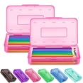 thumbnail image 1 of Djiypn 2 Pack Clear Pencil Box, Large Plastic Pencil Case Crayon Box, Colored Hard Pencil Case Organizer, Maker Organizer with Lid, Small Art Craft Storage Containers Pen Box-Pink, 1 of 7