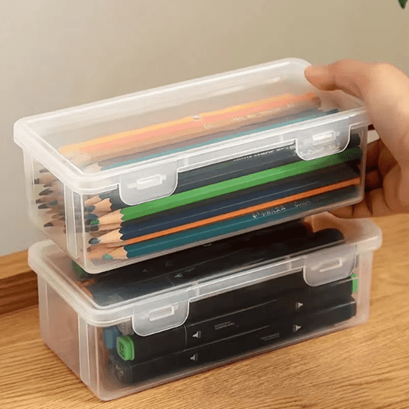 Djiypn 2 Pack Hard Cases, Plastic Translucent Box with Tight Lid, Office Supplies Storage Organizer Box