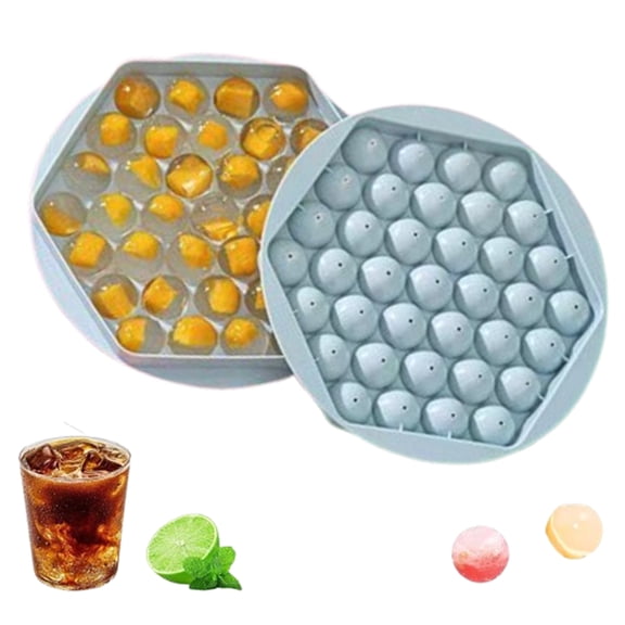 Djiypn 2 Pack Ice Cube Tray with Lid – Round Ice Cube Trays for Freezer, BPA-Free Food-Grade Ice Mold, Stackable Ice Ball Maker, Circle Ice Tray for Cocktails, Whiskey, Coffee, and Drinks, Blue
