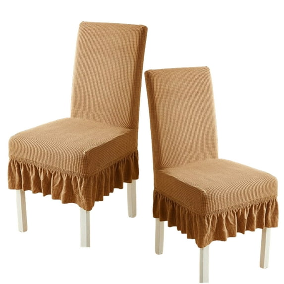 Djiypn 2 Packs Square Jacquard Dining Chair Slipcover with Skirt, Kitchen Chair Furniture Protector Stretch Chair Covers for Dining Room, Restaurant, Kitchen, Party (Khaki)