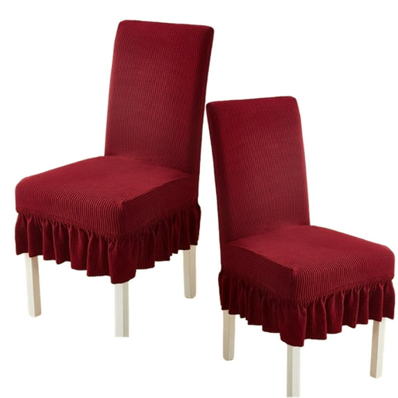 Djiypn 2 Packs Square Jacquard Dining Chair Slipcover with Skirt, Kitchen Chair Furniture Protector Stretch Chair Covers for Dining Room, Restaurant, Kitchen, Party (Red)