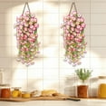 thumbnail image 1 of Djiypn 2 Pcs Artificial Hanging Flowers Fake Hanging Plants Morning Glory Flowers Vine Garland for Home Indoor Outdoor Garden Patio Yard Room Porch Wedding Decoration, 29.5in, Pink, 1 of 9