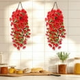 thumbnail image 1 of Djiypn 2 Pcs Artificial Hanging Flowers Fake Hanging Plants Morning Glory Flowers Vine Garland for Home Indoor Outdoor Garden Patio Yard Room Porch Wedding Decoration, 29.5in, Red, 1 of 9