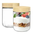 thumbnail image 1 of Djiypn 2-pack Glass Jars with Wooden Lids, Overnight Oats Containers with Lids, Wide Mouth Salad Jars, Glass Food Storage Containers for Snacks Yogurt Spice Sugar(6.5Oz), 1 of 9