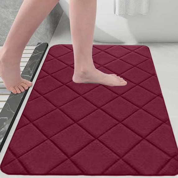 Djiypn 20"x32" Ultra Thin Bathroom Rugs, Low Profile Bath Mat Non-Slip Under Door Absorbent Shower Rug Washable Indoor Door Mat Small, Red