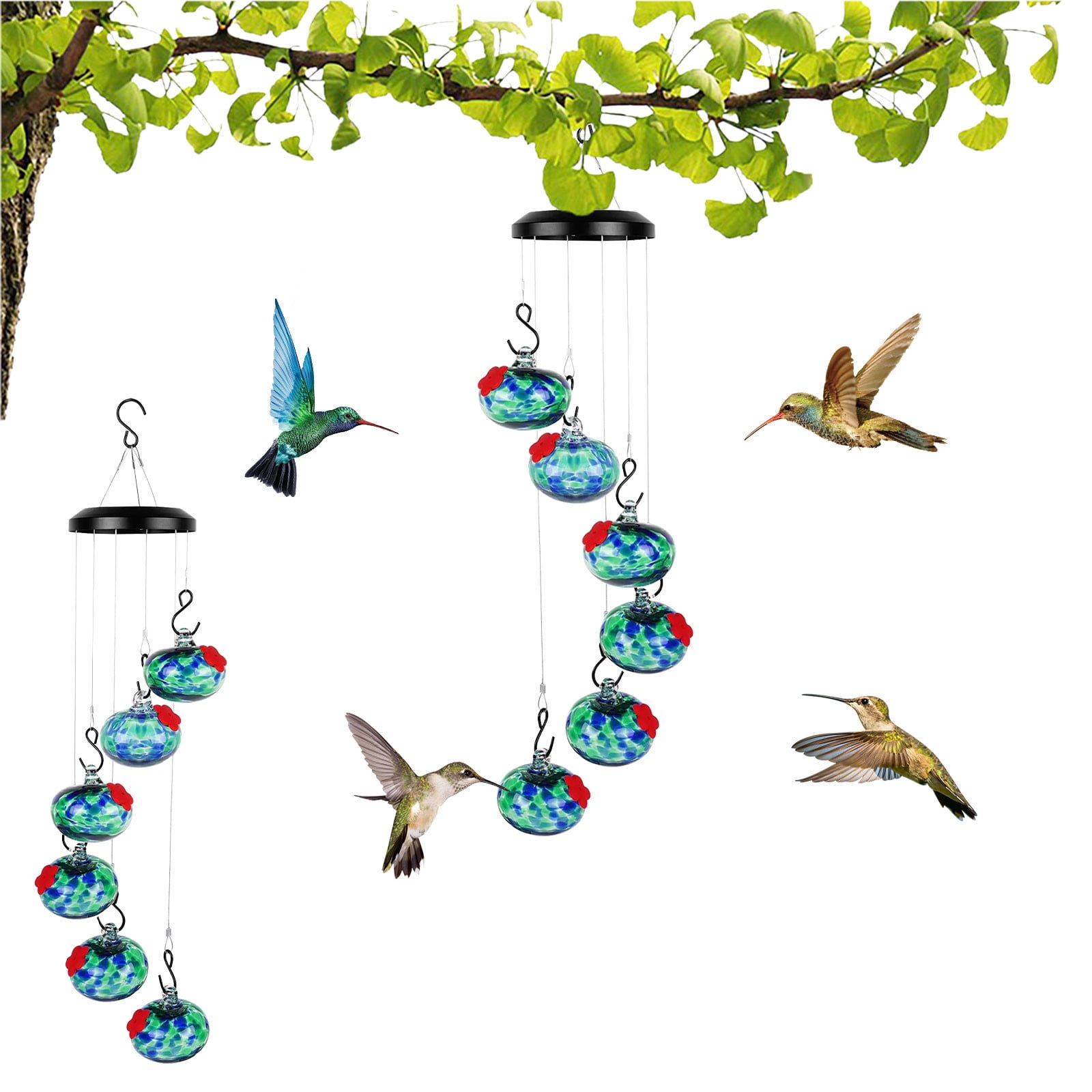 Djiypn 2025&nbsp;Wind Chimes Hummingbird Feeder for Outdoors, Unique Hanging Glass Bird Feeder Perfect Garden Decor for Window Garden Patio