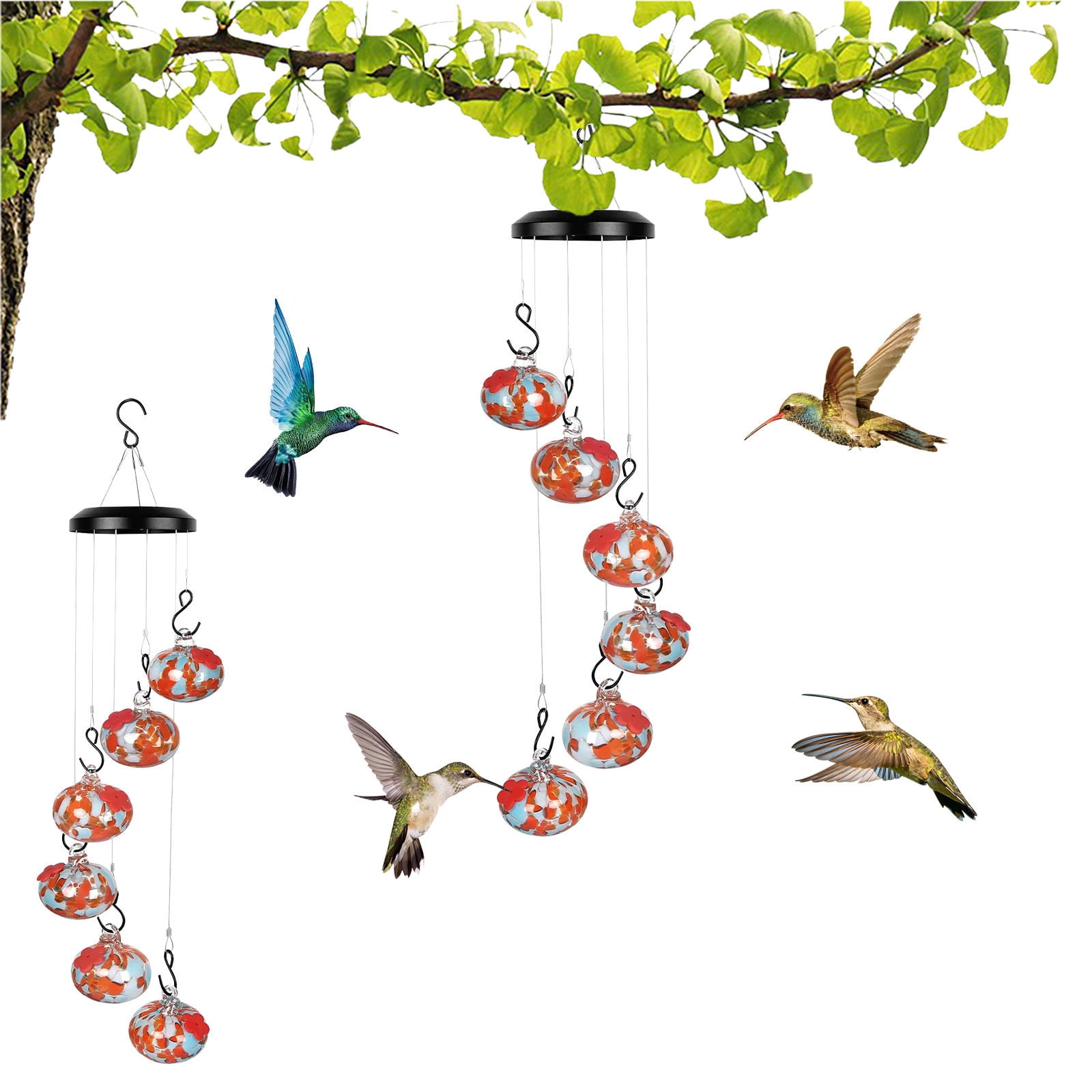 Djiypn 2025&nbsp;Wind Chimes Hummingbird Feeder for Outdoors, Unique Hanging Glass Bird Feeder Perfect Garden Decor for Window Garden Patio