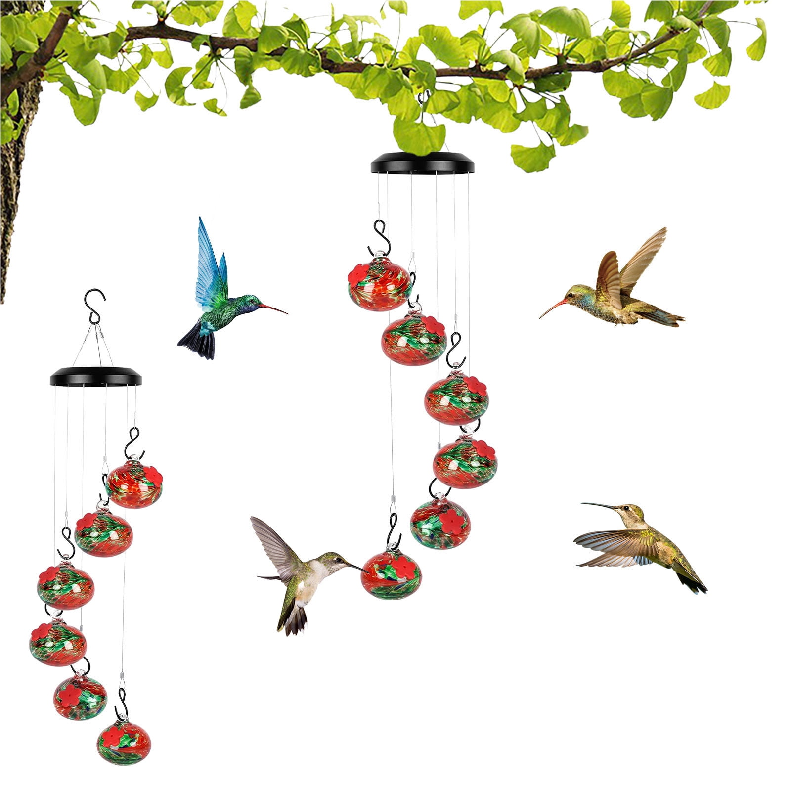 Djiypn 2025&nbsp;Wind Chimes Hummingbird Feeder for Outdoors, Unique Hanging Glass Bird Feeder Perfect Garden Decor for Window Garden Patio
