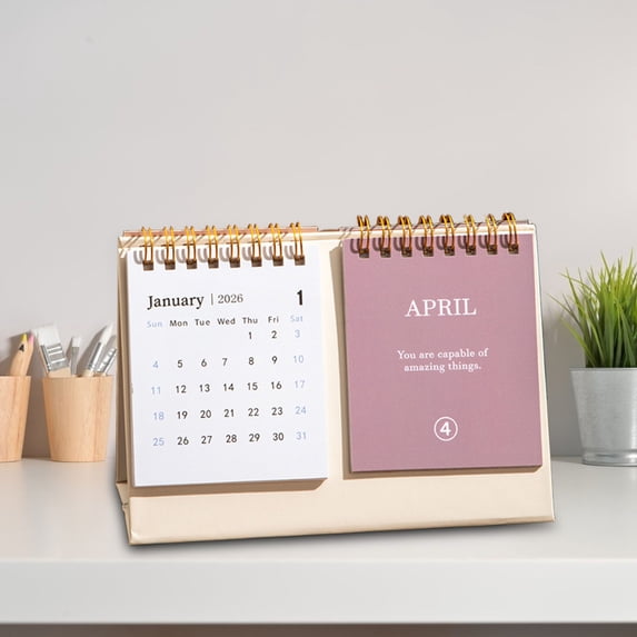 Djiypn 2026 Daily Desk Calendar, Standing Flip Perpetual Desk Calendar with Inspirational Quotes - Positive Daily Affirmations - Desk Decor for Office Home, Inspirational Gifts(Pink)
